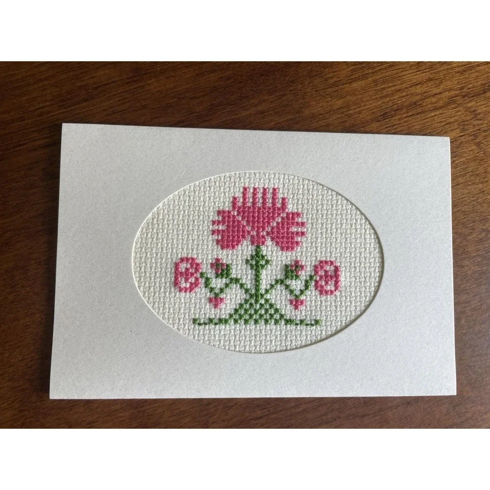 Handmade Cross-Stitched Greeting Cards with Envelope Flower Theme Set of 6